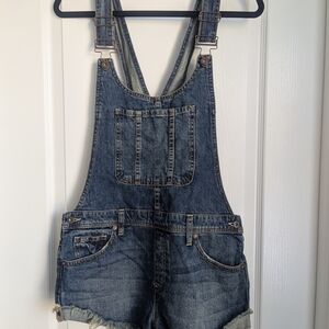 Free People We The Free Denim Blue Overalls Shorts Womens Size 29